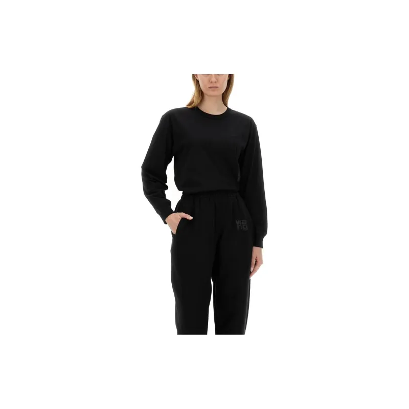 T By Alexander Wang Essential Puff Logo Jersey Long Sleeve Tee Black-2