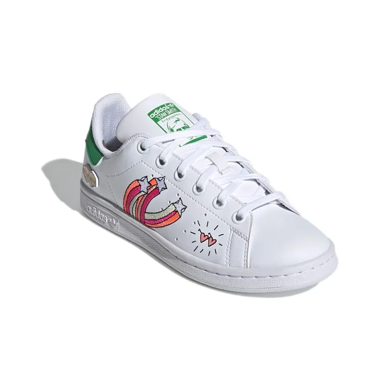 Adidas Originals STAN SMITH J Wear Resistant Low Top Skateboard Shoes White Green Teenagers-2