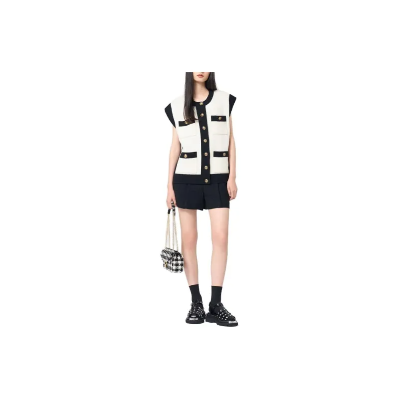 Sandro Contrasting-trim Sleeveless Wool Cardigan-1