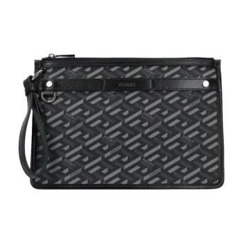 VERSACE Shi Miaomiao Clutch Wallet Coin Purse Briefcase Unisex Black