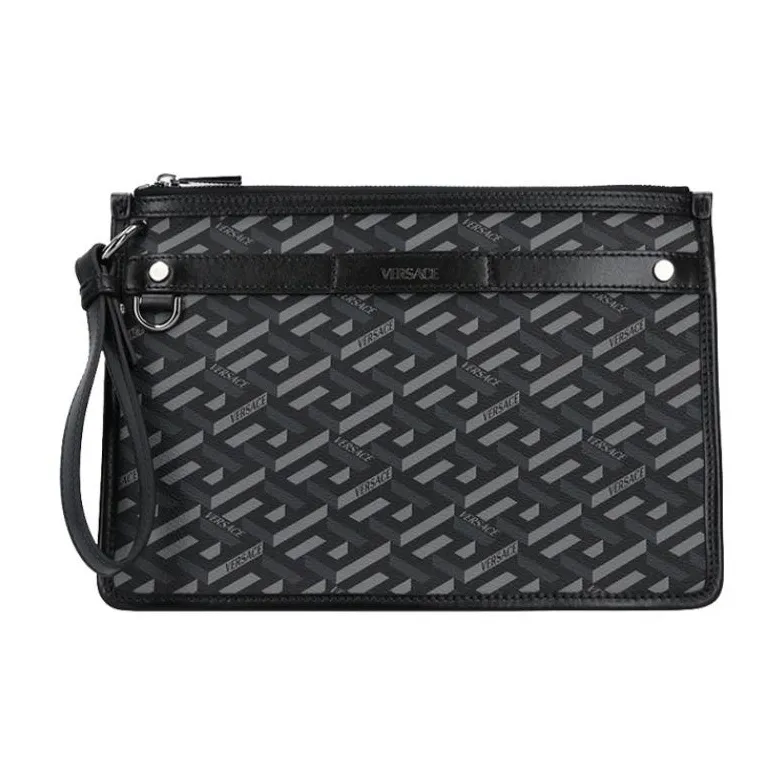 VERSACE Shi Miaomiao Clutch Wallet Coin Purse Briefcase Unisex Black-0
