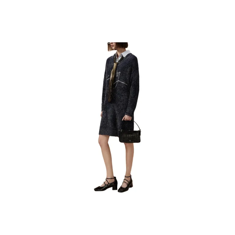 DKNY Long Sleeved Dress Women's Navy Blue-3