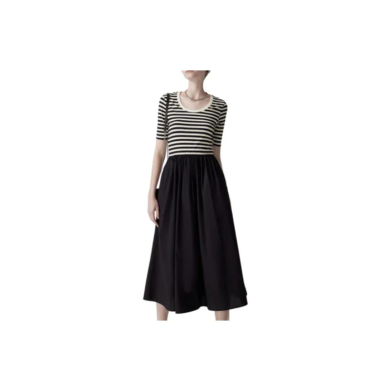 DKNY Short Sleeved Dress Women's Black White-1