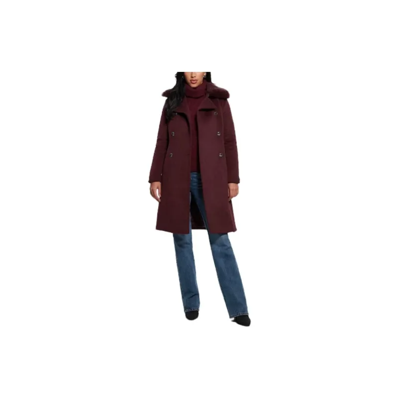 GUESS FW23 Patrice Wool-Blend Belted Coat Coats Women's Red-1