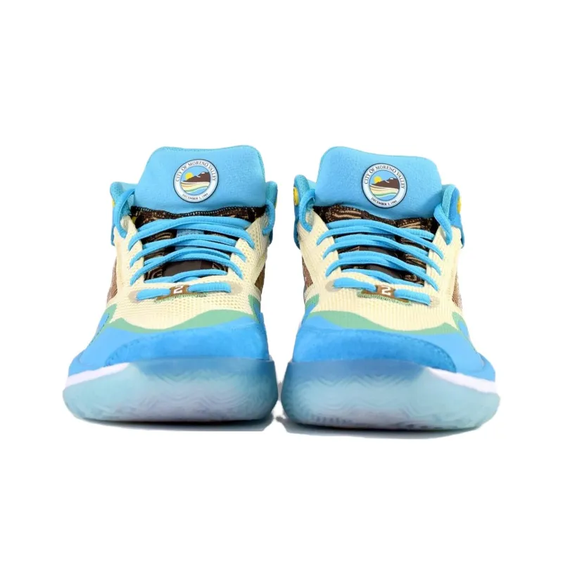 New Balance Kawhi 1 Slip Resistant Mid Top Children's Basketball Shoes Blue Yellow Teenagers-3