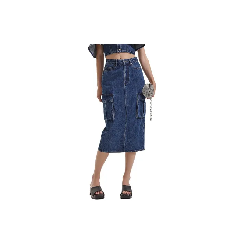 Self portrait Denim Long Skirt Women's Denim Blue-2