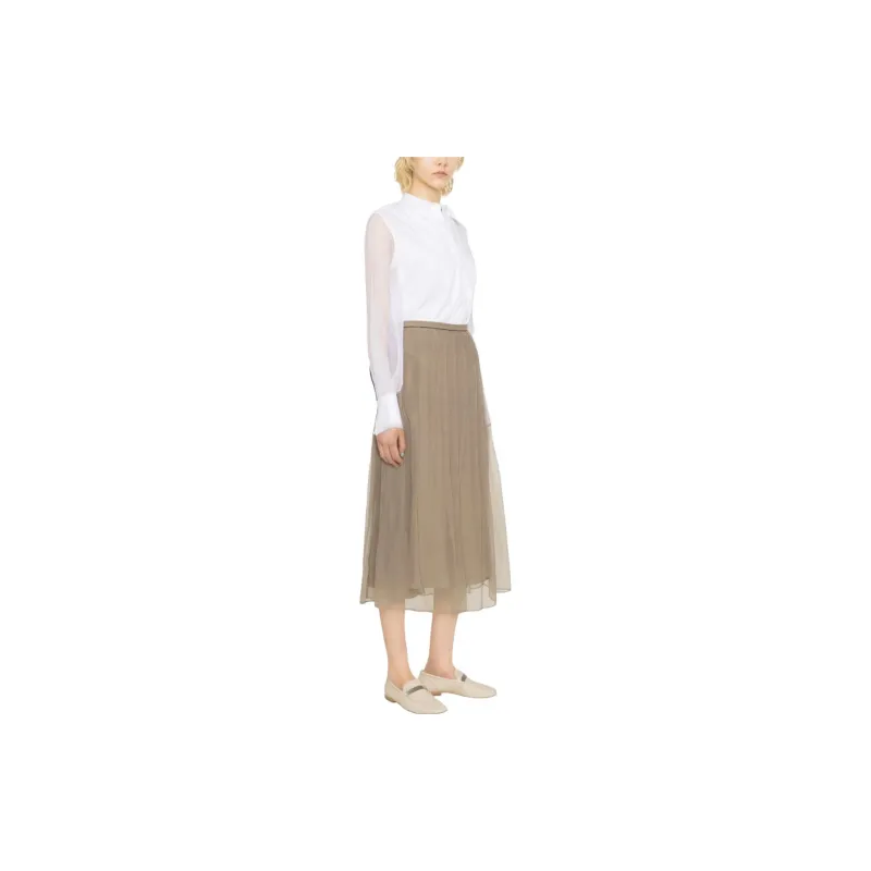 Brunello Cucinelli Pleated Tulle Midi Skirt-2