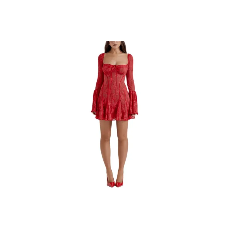 HOUSE OF CB Long Sleeved Dress Women's Red-2
