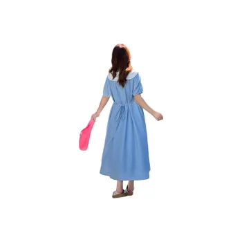 DAMABAIFENBAI Short Sleeved Dress Women's Blue