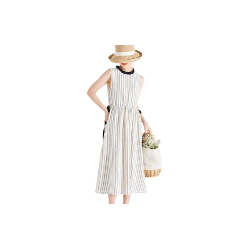 ZIMO Sleeveless Dress Women's Beige Gray Striped