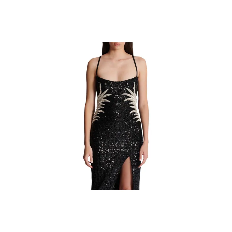 BALMAIN Palm Tree embroidered Sequinned Gown-5