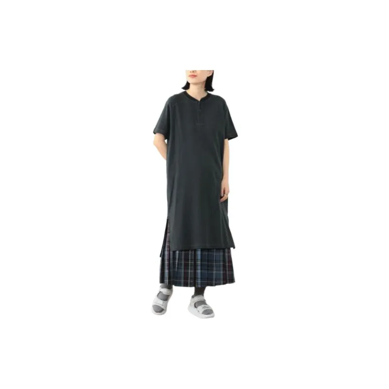 Beams Ribbed Henley Neck Short Sleeve Dress Short Sleeved Dresses Women's-7