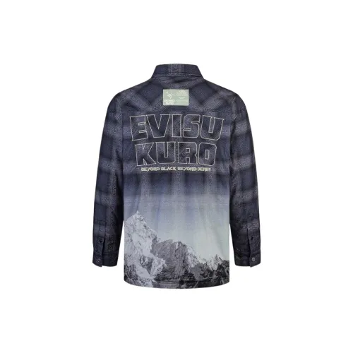 EVISU Shirts Men Navy Blue Plaid