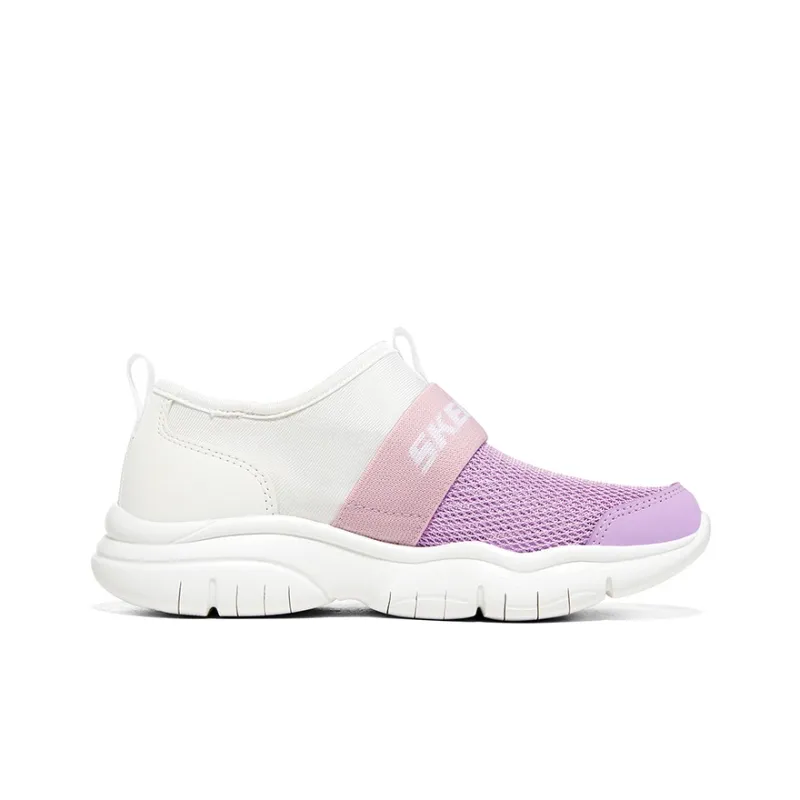 Skechers Go Fle Wear-Resistant Breathable Slip-Resistant Kids Lifestyle Shoes White Lavender Teenagers-1