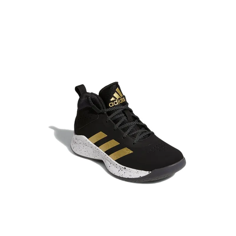 Adidas Cross Em Up 5 Anti Slip Wear Resistant Mid Top Children's Basketball Shoes Black Gold Kids'-2