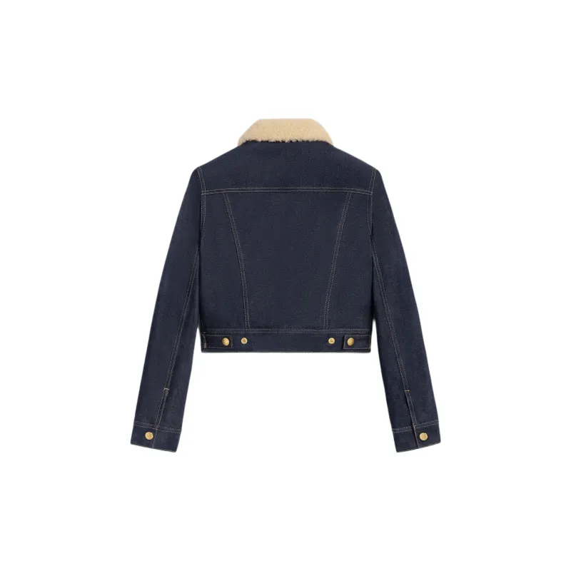 CELINE Trucker Sherpa Jacket In Raw Wash Denim-1