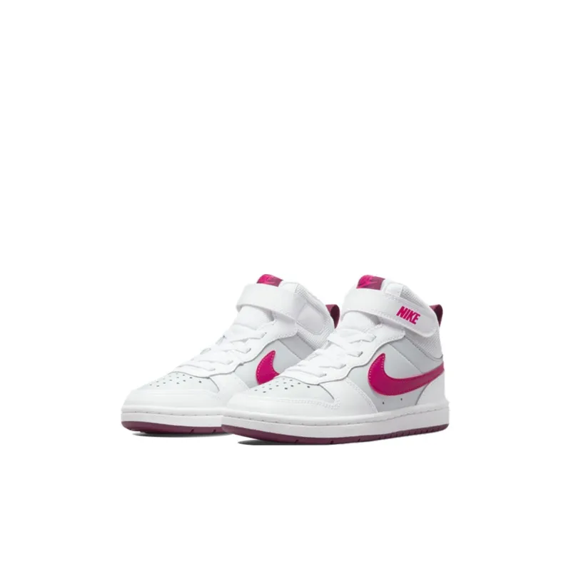 Nike Court Borough Mid 2 Anti Slip Wear Resistant Mid Top Skateboard Shoes White Pink Children Aged 3 7 Years Old-2