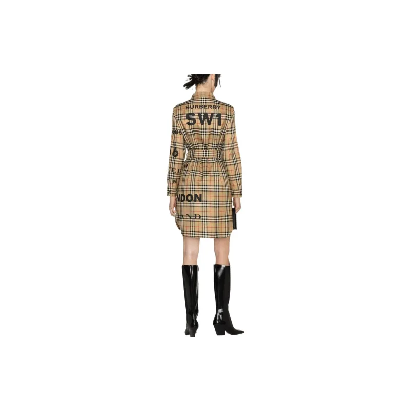 Burberry Long-Sleeved Dresses Women's Beige-2