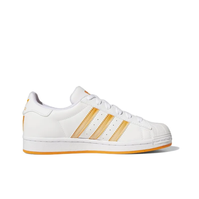 Adidas Originals Superstar Series J Wear Resistant Low Top Kids' Skateboarding Shoes White Orange Teenagers-1