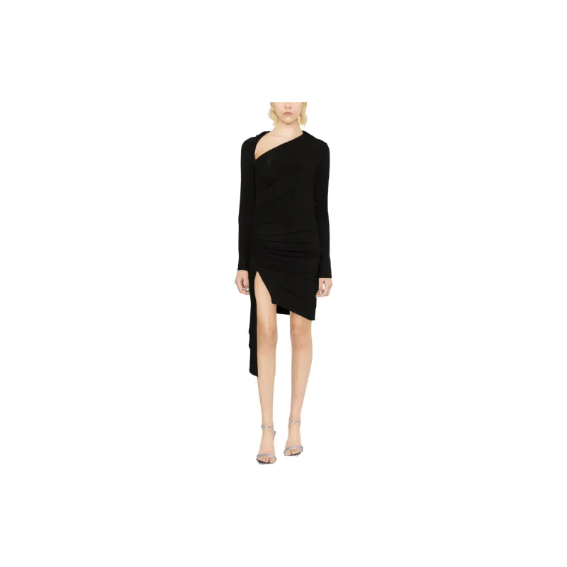 OFF WHITE Asymmetric Ruched Long Sleeved Mini Dress-1