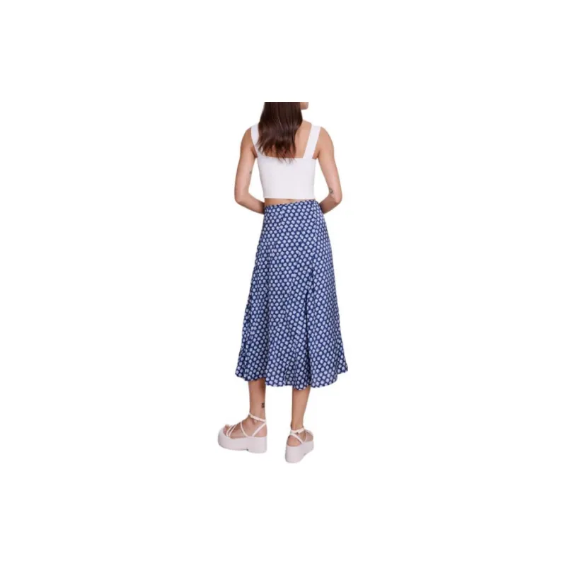 Maje Clover print Satin Midi Skirt-2