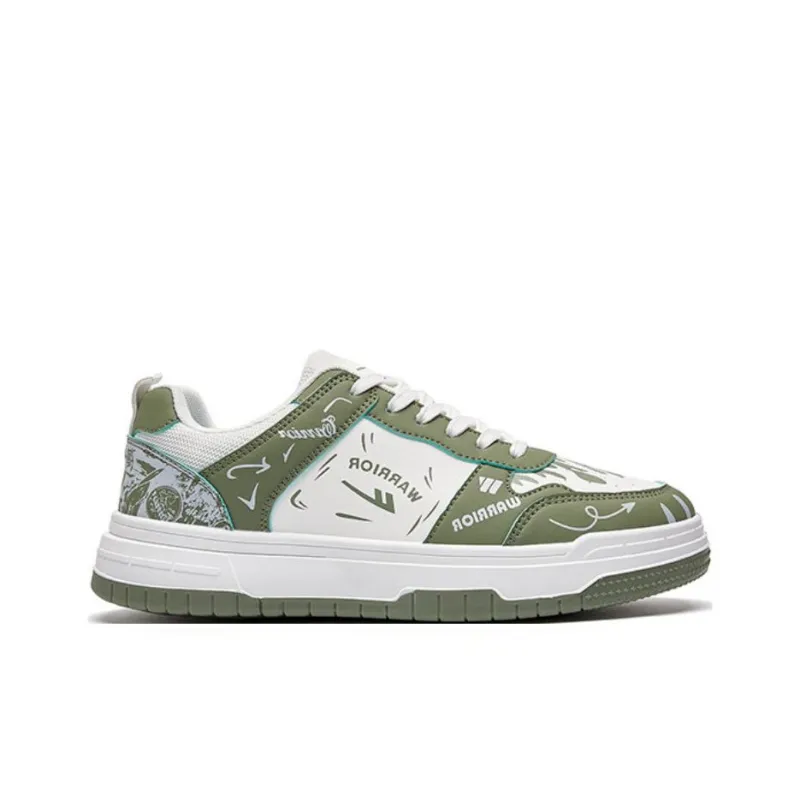Warrior Durable Lightweight And Breathable Low Top Skateboard Shoes Men's White Green-1