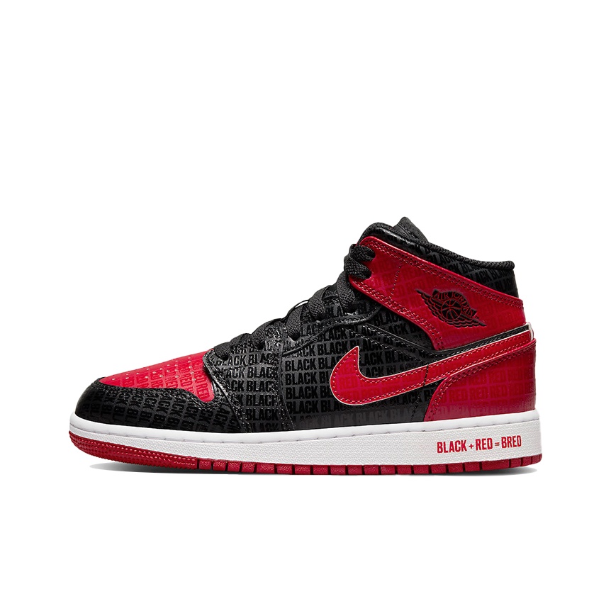 Nike Air Jordan 1 Mid GS Size high quality 7Y Bred Text Red Black Basketball DM9650-001