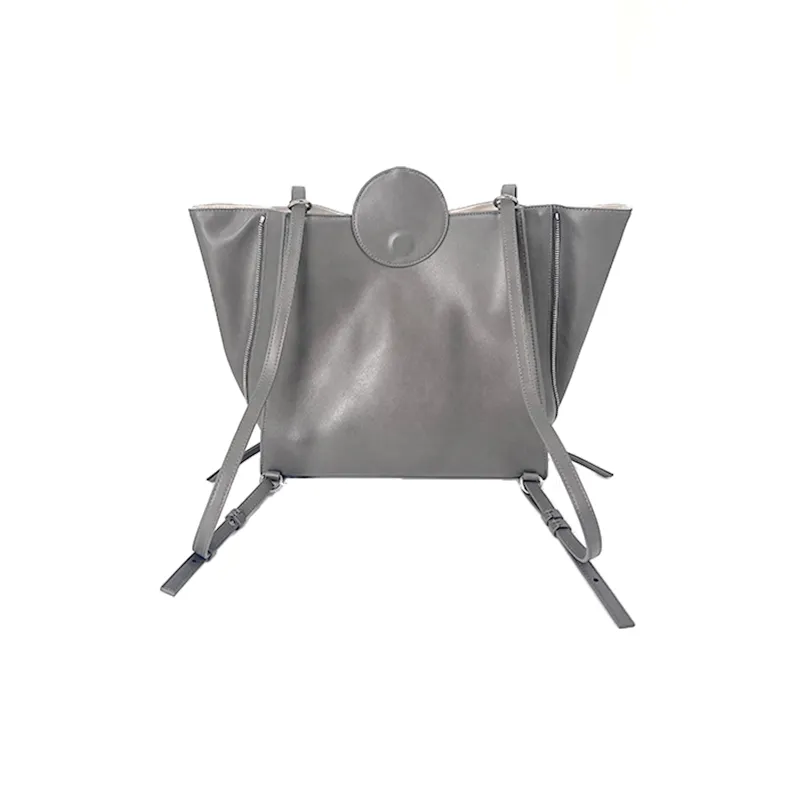 MUYSO Recycled Leather Tote Bag Shopping Bag Portable Backpack Women's Gray-3