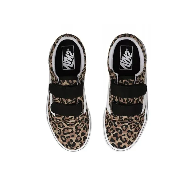 Vans Old Skool V Non slip Lightweight Low Top Kids' Skateboarding Shoes Leopard Print Children Aged 3 7 Years Old-3
