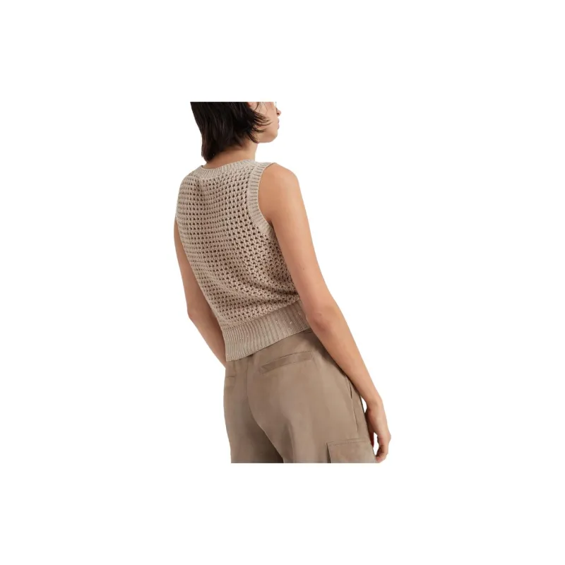 Brunello Cucinelli Sequin Embellished Open Knitted Vest-3