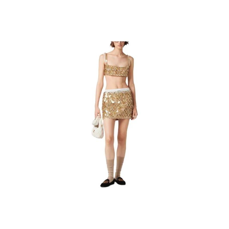 MIU MIU Silk And Wool Miniskirt Casual Short Skirts Women's Yellow-1