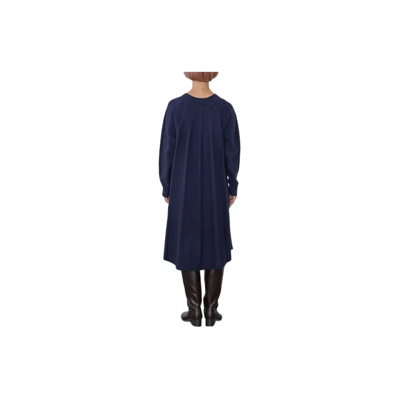 Beams HEART Long Sleeved Dress Women's Marine Blue-3