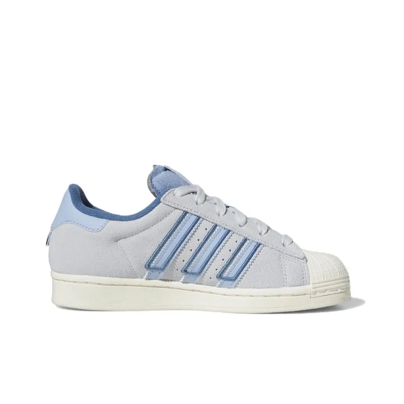 Adidas Originals SUPERSTAR J Wear resistant And Lightweight Low Top Kids' Skateboarding Shoes Gray Blue Teenagers-1