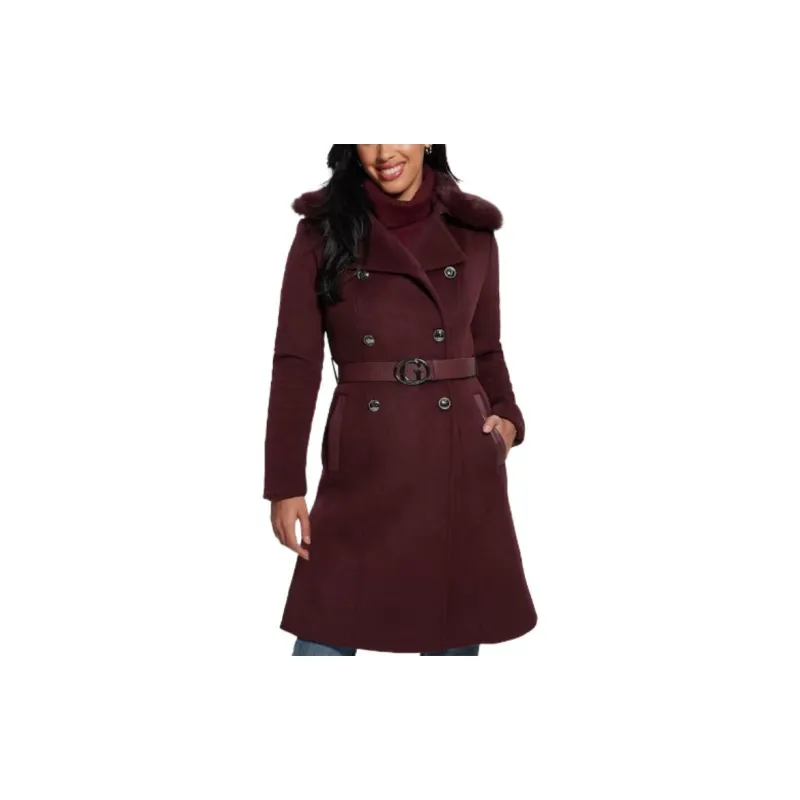 GUESS FW23 Patrice Wool-Blend Belted Coat Coats Women's Red-3