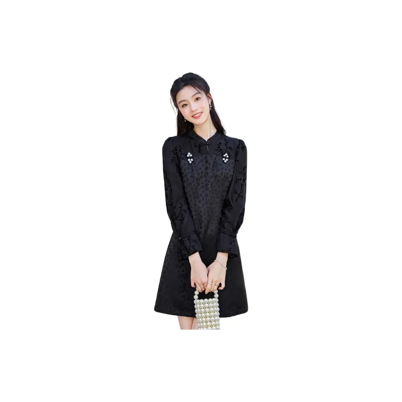 Like The Age Of Water Long Sleeved Dress Women's Black-2