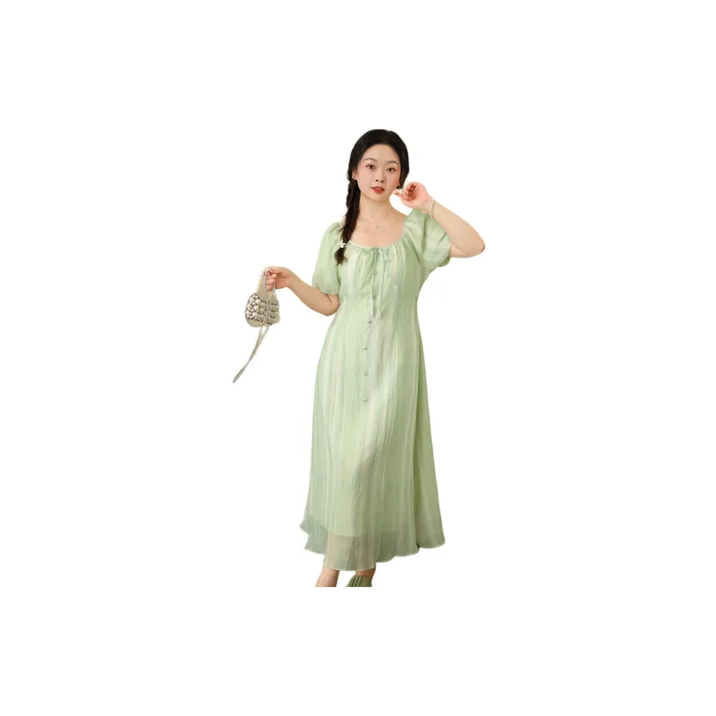 DAMABAIFENBAI Short Sleeved Dress Women's Green-3