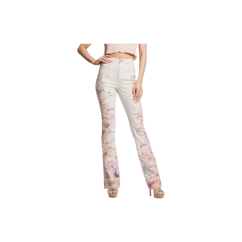GUESS Eco Pop '70s Floral Print Flare Jeans Jeans Women's White-2
