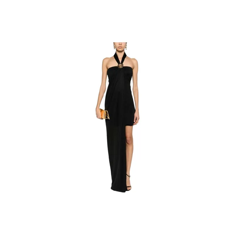 Blumarine Floral brooch Draped Dress-1
