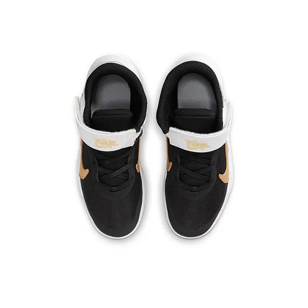 Nike Team Hustle D 10 FlyEase Abrasion Resistant Mid Top Basketball Shoes White Gold Black Children Aged 3 7 Years Old-3