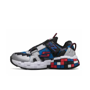 Skechers Mega-Craft Cushioning Anti-Slip And Wear-Resistant Kids Lifestyle Shoes Black Silver Red Teenagers