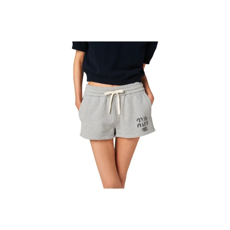 MIU MIU Logo print Cotton Track Shorts-3