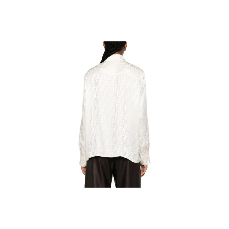FENDI Monogrammed Collared Long Sleeve Shirt-3