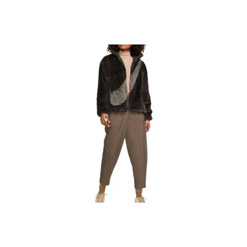 Nike Women'ss Oversized Swoosh Logo Jacket Asia Sizing Velvet Brown-3