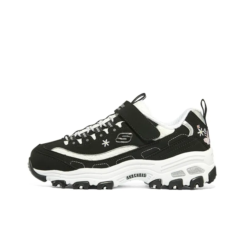 Skechers Girls Anti Slip Wear Resistant Kids Lifestyle Shoes Black White Teenagers-0