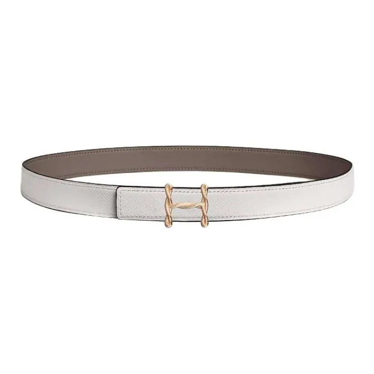 HERMES Calfskin Leather Belts Women's Taupe/White Width 2.4cm-1