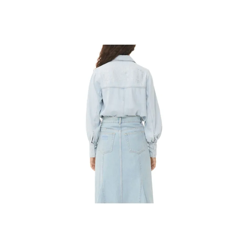 GANNI Denim Shirt With Logo-8