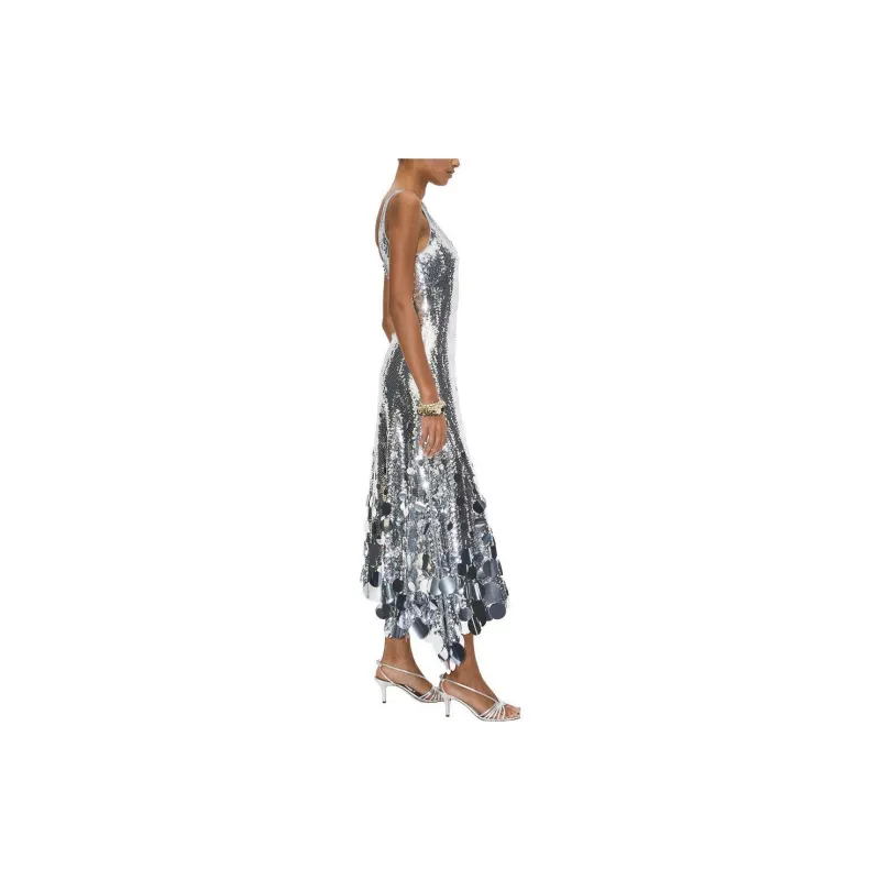 Rabanne H&M Sequined Flared Skirt Dress Silver-3