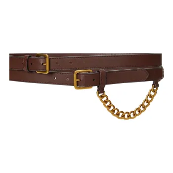 Ralph Lauren Cow Leather Metal Leather Belts Unisex Brown Width 5.1cm