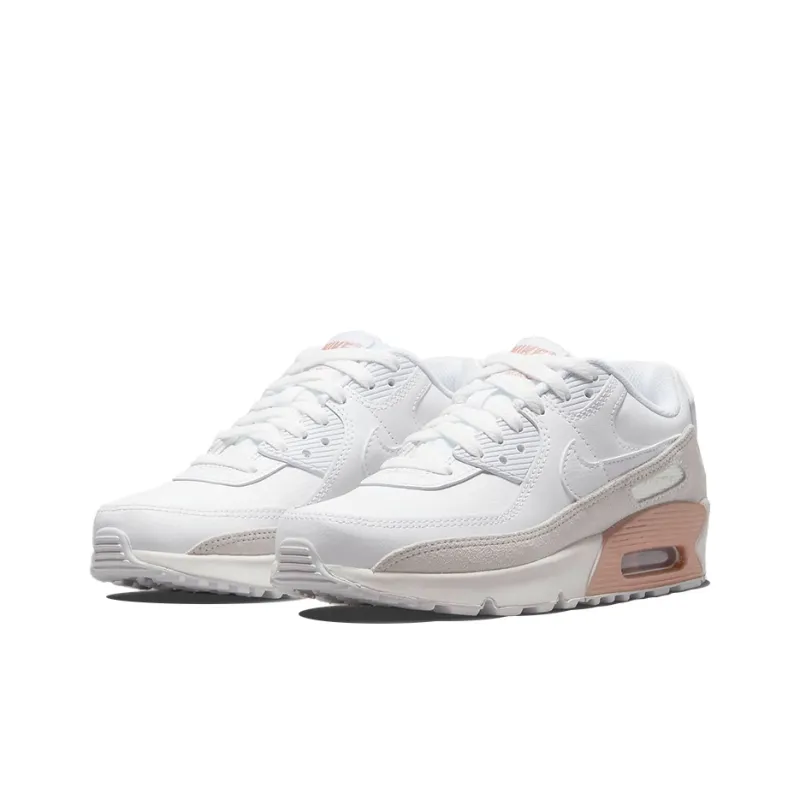 Nike Air Max 90 Anti-Slip And Wear-Resistant Lightweight Cushioning Low-Top Kids' Running Shoes White Pink Teenagers-2