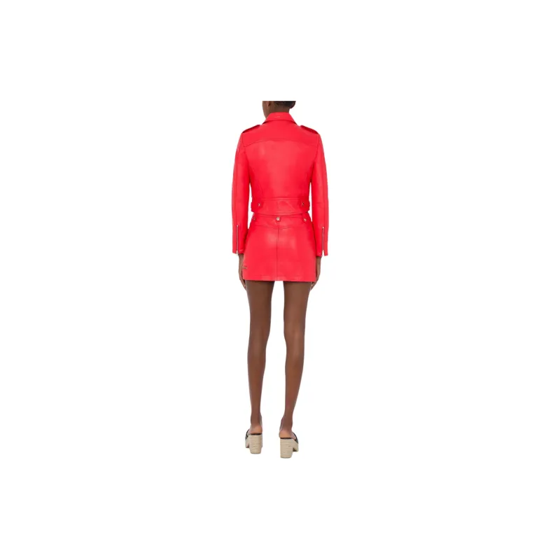 MOSCHINO Leather Jacket Women's Red-2